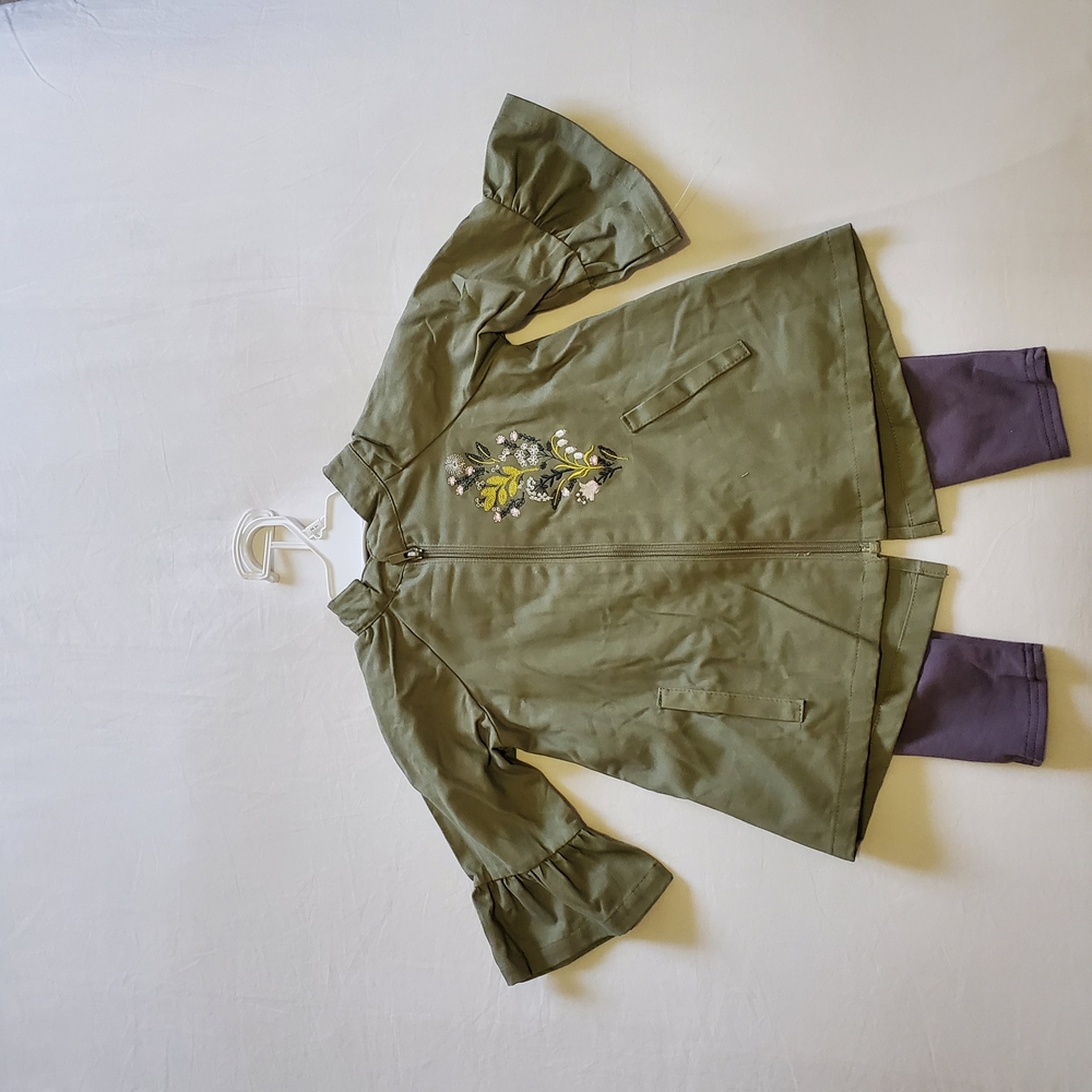 Girls/Toddler Green Jacket with Embroidered Detail And Leggings